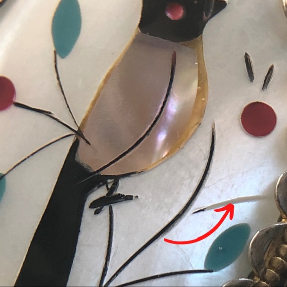 Vintage Inlaid Brooch with Cardinal Costume Jewelry - Picture 9 of 10